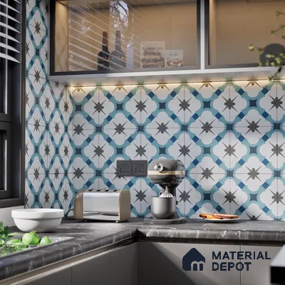 Subway Moroccan Wall & Floor Tile TL 05248 Medina Cerulean Blue 8 x 8 inch Vitrified Matte Finish - 8 mm | Suitable for Accent / Feature Walls, Bathroom, Kitchen Wall & Backsplashes | Please Expect a Slight Variation of Pattern (Sample)