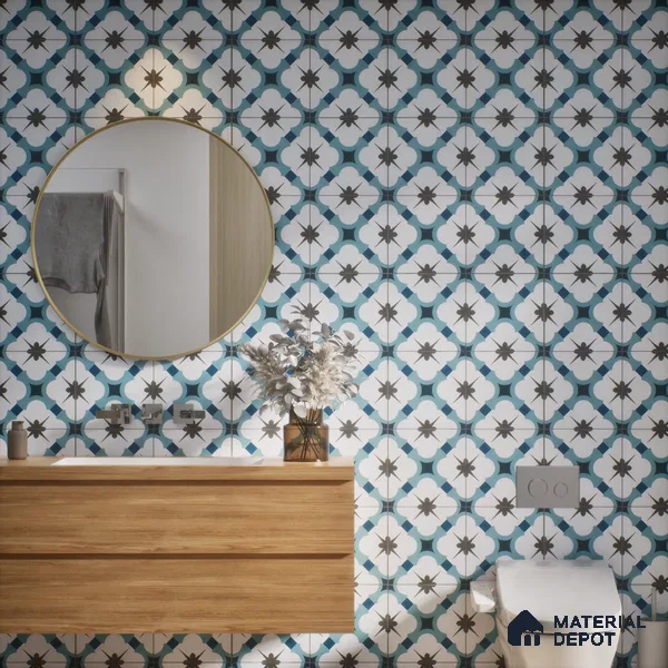 Subway Moroccan Wall & Floor Tile TL 05248 Medina Cerulean Blue 8 x 8 inch Vitrified Matte Finish - 8 mm | Suitable for Accent / Feature Walls, Bathroom, Kitchen Wall & Backsplashes | Please Expect a Slight Variation of Pattern (Sample)