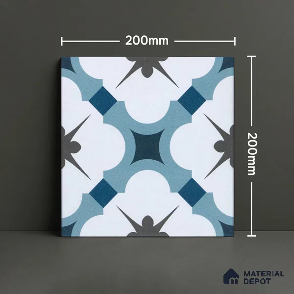 Subway Moroccan Wall & Floor Tile TL 05248 Medina Cerulean Blue 8 x 8 inch Vitrified Matte Finish - 8 mm | Suitable for Accent / Feature Walls, Bathroom, Kitchen Wall & Backsplashes | Please Expect a Slight Variation of Pattern (Sample)