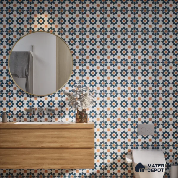 Subway Moroccan Wall & Floor Tile TL 05246 Merida Crystal Cove 8 x 8 inch Vitrified Matte Finish - 8 mm | 4 Random Faces | Suitable for Accent / Feature Walls, Bathroom, Kitchen Wall & Backsplashes | Please Expect a Slight Variation of Pattern (Sample)