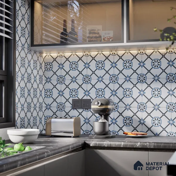 Subway Moroccan Wall & Floor Tile TL 05257 Scooba Froid Blue 8 x 8 inch Vitrified Matte Finish - 8 mm | Suitable for Accent / Feature Walls, Bathroom, Kitchen Wall & Backsplashes | Please Expect a Slight Variation of Pattern (Sample)