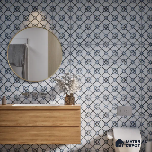 Subway Moroccan Wall & Floor Tile TL 05257 Scooba Froid Blue 8 x 8 inch Vitrified Matte Finish - 8 mm | Suitable for Accent / Feature Walls, Bathroom, Kitchen Wall & Backsplashes | Please Expect a Slight Variation of Pattern (Sample)