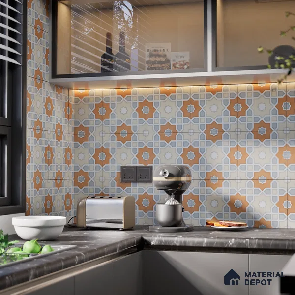 Subway Moroccan Wall & Floor Tile TL 05247 B Silcite Sky Blue 8 x 8 inch Vitrified Matte Finish - 8 mm | 8 Random Faces | Suitable for Accent / Feature Walls, Bathroom, Kitchen Wall & Backsplashes | Please Expect a Slight Variation of Pattern (Sample)
