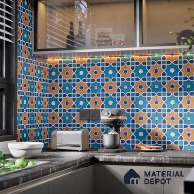 Subway Moroccan Wall & Floor Tile TL 05247 Silcite Deep Sea Ocean 8 x 8 inch Vitrified Matte Finish - 8 mm | 8 Random Faces | Suitable for Accent / Feature Walls, Bathroom, Kitchen Wall & Backsplashes | Please Expect a Slight Variation of Pattern (Sample)