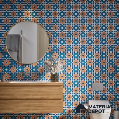 Subway Moroccan Wall & Floor Tile TL 05247 Silcite Deep Sea Ocean 8 x 8 inch Vitrified Matte Finish - 8 mm | 8 Random Faces | Suitable for Accent / Feature Walls, Bathroom, Kitchen Wall & Backsplashes | Please Expect a Slight Variation of Pattern (Sample)