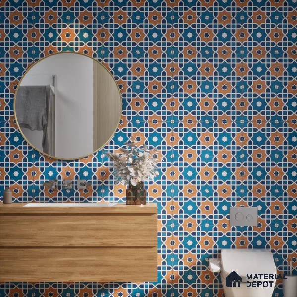 Subway Moroccan Wall & Floor Tile TL 05247 Silcite Deep Sea Ocean 8 x 8 inch Vitrified Matte Finish - 8 mm | 8 Random Faces | Suitable for Accent / Feature Walls, Bathroom, Kitchen Wall & Backsplashes | Please Expect a Slight Variation of Pattern (Sample)