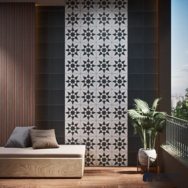 Subway Moroccan Wall & Floor Tile TL 05262 G Solana Bianco Black Decor 8 x 8 inch Vitrified Matte Finish - 8 mm | Suitable for Accent / Feature Walls, Bathroom, Kitchen Wall & Backsplashes | Please Expect a Slight Variation of Pattern