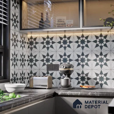 Subway Moroccan Wall & Floor Tile TL 05262 G Solana Bianco Black Decor 8 x 8 inch Vitrified Matte Finish - 8 mm | Suitable for Accent / Feature Walls, Bathroom, Kitchen Wall & Backsplashes | Please Expect a Slight Variation of Pattern
