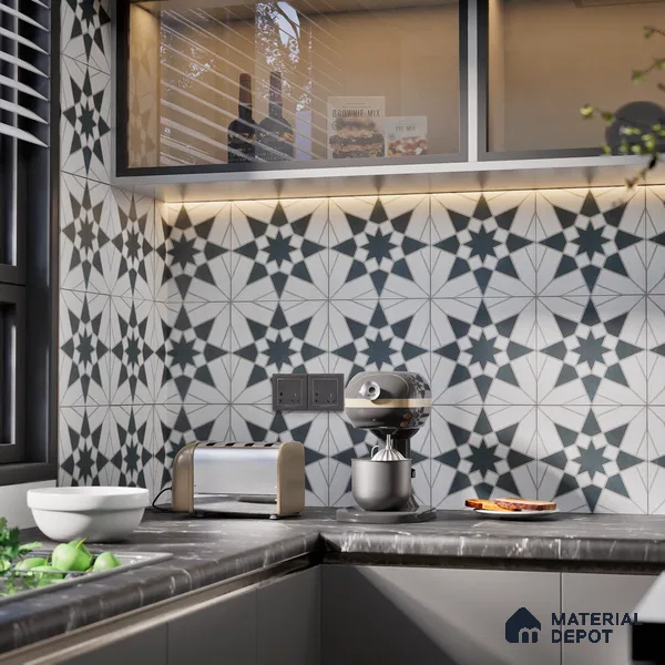 Subway Moroccan Wall & Floor Tile TL 05262 G Solana Bianco Black Decor 8 x 8 inch Vitrified Matte Finish - 8 mm | Suitable for Accent / Feature Walls, Bathroom, Kitchen Wall & Backsplashes | Please Expect a Slight Variation of Pattern