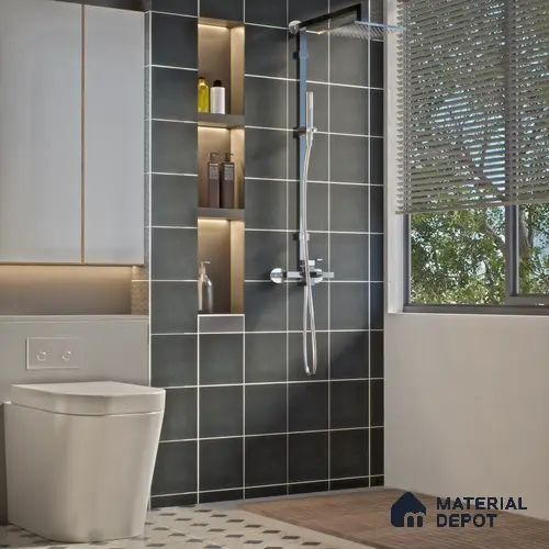 Subway Wall & Floor Tile TL 05262 I Solana Base 2 Bianco Black 8 x 8 inch Vitrified Matte Finish - 8 mm | Suitable for Accent / Feature Walls, Bathroom, Kitchen Wall & Backsplashes | Please Expect a Slight Variation of Pattern