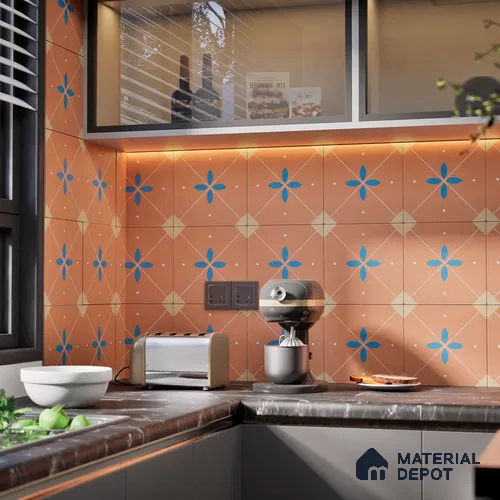 Subway Moroccan Wall & Floor Tile TL 05265 Terra Blossoms 8 x 8 inch Vitrified Matte Finish - 8 mm | Suitable for Accent / Feature Walls, Bathroom, Kitchen Wall & Backsplashes | Please Expect a Slight Variation of Pattern