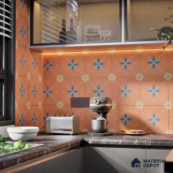 Subway Moroccan Wall & Floor Tile TL 05265 Terra Blossoms 8 x 8 inch Vitrified Matte Finish - 8 mm | Suitable for Accent / Feature Walls, Bathroom, Kitchen Wall & Backsplashes | Please Expect a Slight Variation of Pattern (Sample)