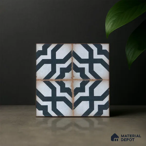 Subway Moroccan Wall & Floor Tile TL 05243 C Tropea Ornate Azul 8 x 8 inch Vitrified Matte Finish - 8 mm | 8 Random Faces | Suitable for Accent / Feature Walls, Bathroom, Kitchen Wall & Backsplashes | Please Expect a Slight Variation of Pattern (Sample)