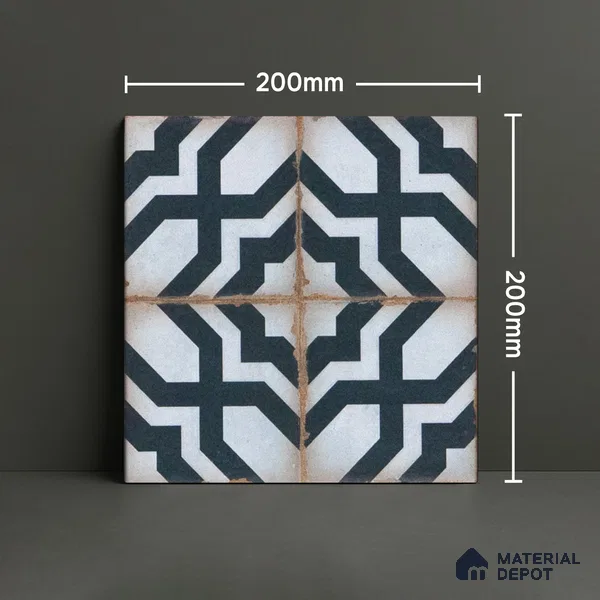 Subway Moroccan Wall & Floor Tile TL 05243 C Tropea Ornate Azul 8 x 8 inch Vitrified Matte Finish - 8 mm | 8 Random Faces | Suitable for Accent / Feature Walls, Bathroom, Kitchen Wall & Backsplashes | Please Expect a Slight Variation of Pattern (Sample)
