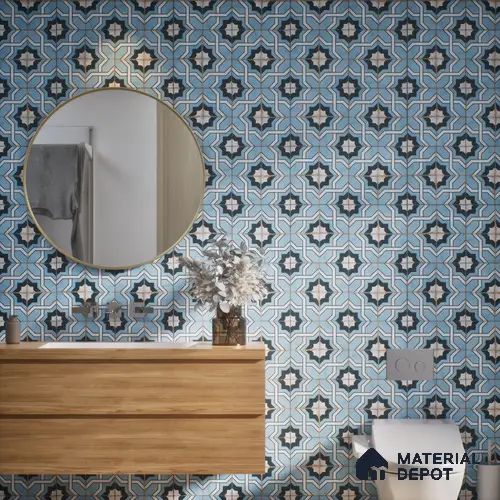 Subway Moroccan Wall & Floor Tile TL 05243 Tropea Ornate Blue 8 x 8 inch Vitrified Matte Finish - 8 mm | 8 Random Faces | Suitable for Accent / Feature Walls, Bathroom, Kitchen Wall & Backsplashes | Please Expect a Slight Variation of Pattern