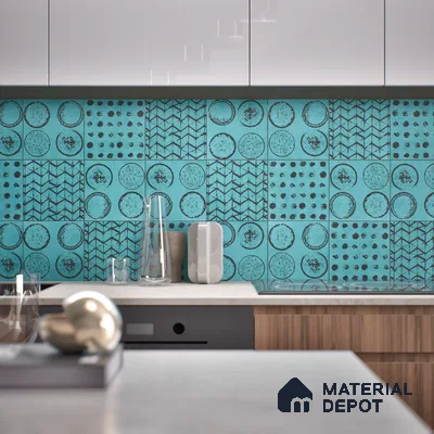 Subway Moroccan Wall & Floor Tile TL 05245 B Zahara El Circulo Green 8 x 8 inch Vitrified Matte Finish - 8 mm | 8 Random Faces | Suitable for Accent / Feature Walls, Bathroom, Kitchen Wall & Backsplashes | Please Expect a Slight Variation of Pattern (Sample)