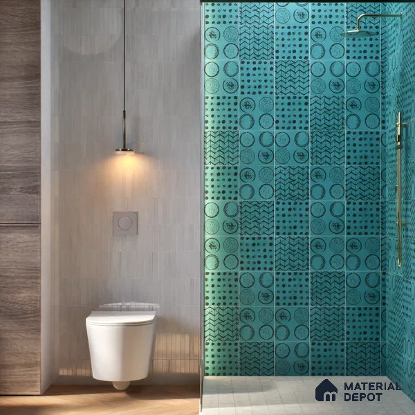 Subway Moroccan Wall & Floor Tile TL 05245 B Zahara El Circulo Green 8 x 8 inch Vitrified Matte Finish - 8 mm | 8 Random Faces | Suitable for Accent / Feature Walls, Bathroom, Kitchen Wall & Backsplashes | Please Expect a Slight Variation of Pattern (Sample)