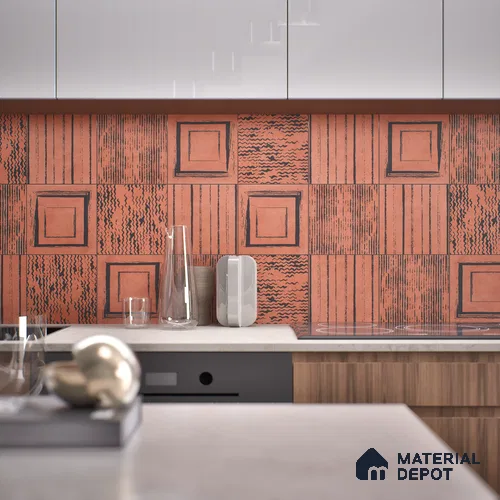 Subway Moroccan Wall & Floor Tile TL 05245 C Zahara Linea Red 8 x 8 inch Vitrified Matte Finish - 8 mm | 8 Random Faces | Suitable for Accent / Feature Walls, Bathroom, Kitchen Wall & Backsplashes | Please Expect a Slight Variation of Pattern