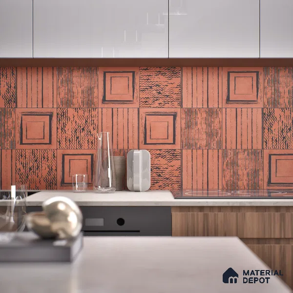 Subway Moroccan Wall & Floor Tile TL 05245 C Zahara Linea Red 8 x 8 inch Vitrified Matte Finish - 8 mm | 8 Random Faces | Suitable for Accent / Feature Walls, Bathroom, Kitchen Wall & Backsplashes | Please Expect a Slight Variation of Pattern