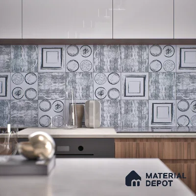 Subway Moroccan Wall & Floor Tile TL 05245 D Zahara Linea White 8 x 8 inch Vitrified Matte Finish - 8 mm | 8 Random Faces | Suitable for Accent / Feature Walls, Bathroom, Kitchen Wall & Backsplashes | Please Expect a Slight Variation of Pattern (Sample)