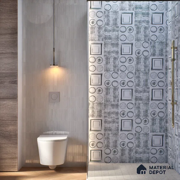 Subway Moroccan Wall & Floor Tile TL 05245 D Zahara Linea White 8 x 8 inch Vitrified Matte Finish - 8 mm | 8 Random Faces | Suitable for Accent / Feature Walls, Bathroom, Kitchen Wall & Backsplashes | Please Expect a Slight Variation of Pattern (Sample)