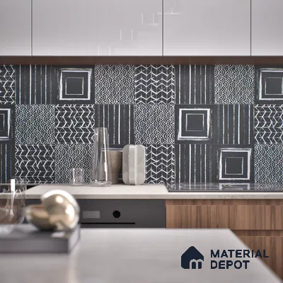 Subway Moroccan Wall & Floor Tile TL 05245 E Zahara Zigs Black 8 x 8 inch Vitrified Matte Finish - 8 mm | 8 Random Faces | Suitable for Accent / Feature Walls, Bathroom, Kitchen Wall & Backsplashes | Please Expect a Slight Variation of Pattern (Sample)