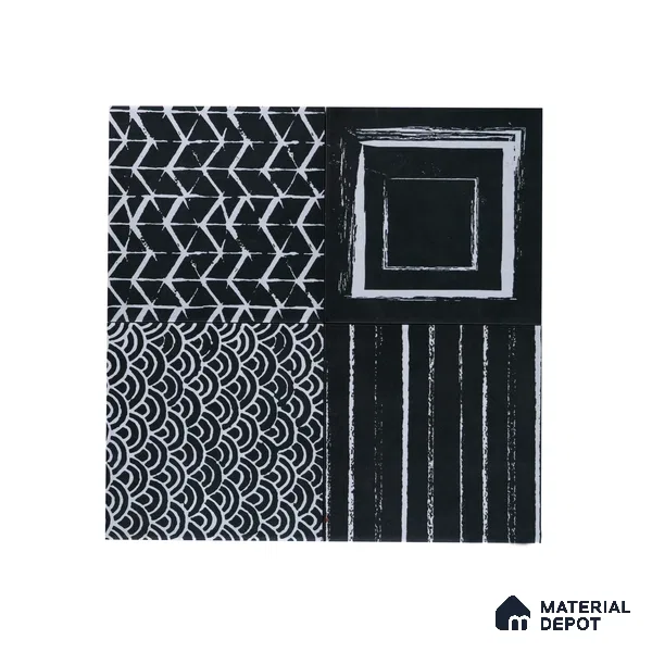 Subway Moroccan Wall & Floor Tile TL 05245 E Zahara Zigs Black 8 x 8 inch Vitrified Matte Finish - 8 mm | 8 Random Faces | Suitable for Accent / Feature Walls, Bathroom, Kitchen Wall & Backsplashes | Please Expect a Slight Variation of Pattern (Sample)