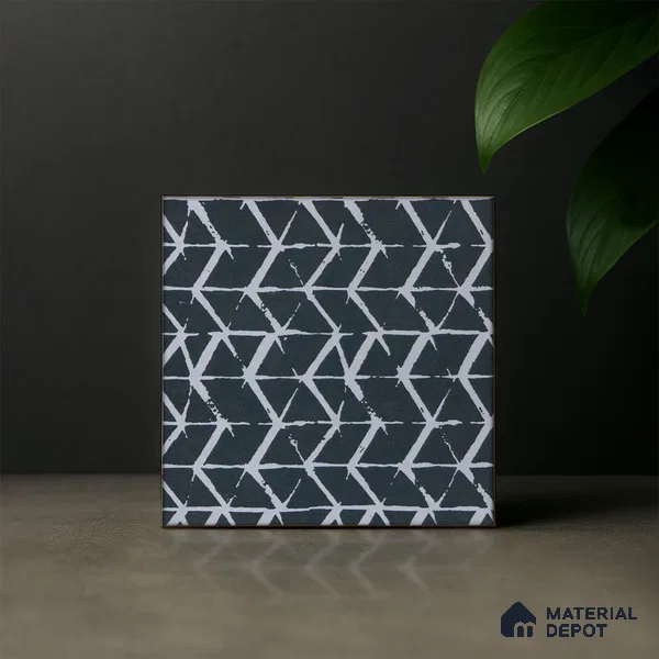 Subway Moroccan Wall & Floor Tile TL 05245 E Zahara Zigs Black 8 x 8 inch Vitrified Matte Finish - 8 mm | 8 Random Faces | Suitable for Accent / Feature Walls, Bathroom, Kitchen Wall & Backsplashes | Please Expect a Slight Variation of Pattern (Sample)