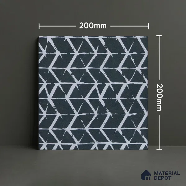 Subway Moroccan Wall & Floor Tile TL 05245 E Zahara Zigs Black 8 x 8 inch Vitrified Matte Finish - 8 mm | 8 Random Faces | Suitable for Accent / Feature Walls, Bathroom, Kitchen Wall & Backsplashes | Please Expect a Slight Variation of Pattern (Sample)