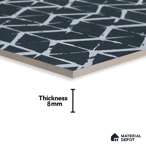 Subway Moroccan Wall & Floor Tile TL 05245 E Zahara Zigs Black 8 x 8 inch Vitrified Matte Finish - 8 mm | 8 Random Faces | Suitable for Accent / Feature Walls, Bathroom, Kitchen Wall & Backsplashes | Please Expect a Slight Variation of Pattern (Sample)