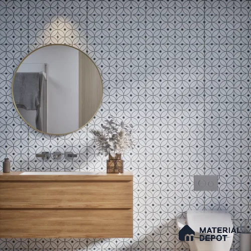 Subway Moroccan Wall & Floor Tile TL 05256 Zen Ring Squint White 8 x 8 inch Vitrified Matte Finish - 8 mm | Suitable for Accent / Feature Walls, Bathroom, Kitchen Wall & Backsplashes | Please Expect a Slight Variation of Pattern