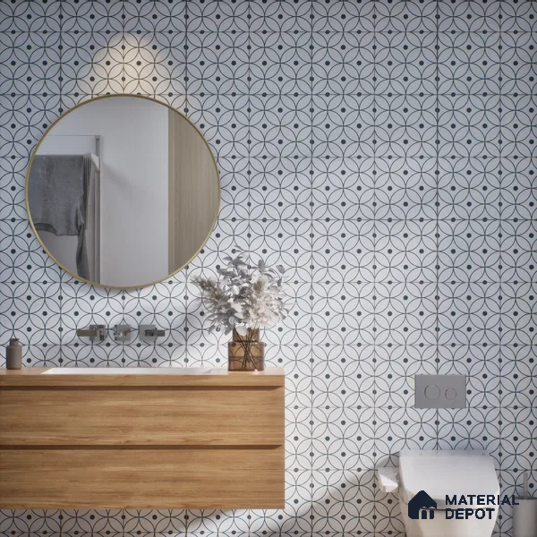 Subway Moroccan Wall & Floor Tile TL 05256 Zen Ring Squint White 8 x 8 inch Vitrified Matte Finish - 8 mm | Suitable for Accent / Feature Walls, Bathroom, Kitchen Wall & Backsplashes | Please Expect a Slight Variation of Pattern