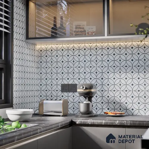 Subway Moroccan Wall & Floor Tile TL 05256 Zen Ring Squint White 8 x 8 inch Vitrified Matte Finish - 8 mm | Suitable for Accent / Feature Walls, Bathroom, Kitchen Wall & Backsplashes | Please Expect a Slight Variation of Pattern