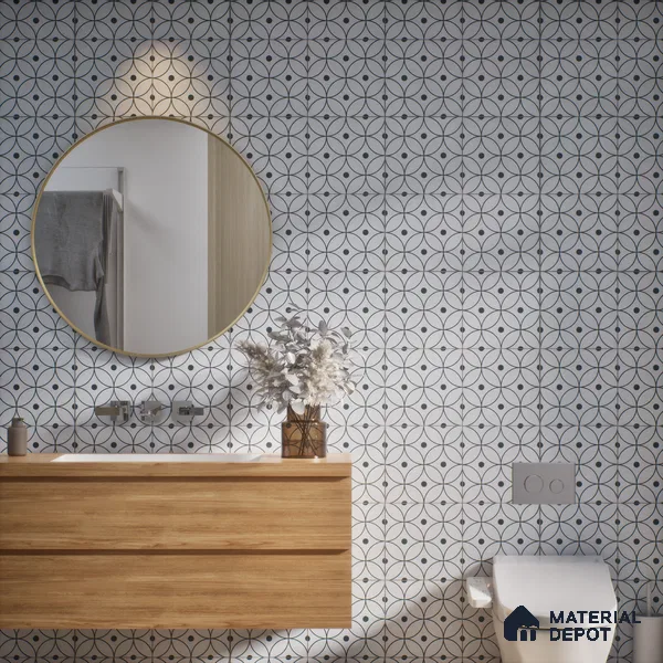 Subway Moroccan Wall & Floor Tile TL 05256 Zen Ring Squint White 8 x 8 inch Vitrified Matte Finish - 8 mm | Suitable for Accent / Feature Walls, Bathroom, Kitchen Wall & Backsplashes | Please Expect a Slight Variation of Pattern