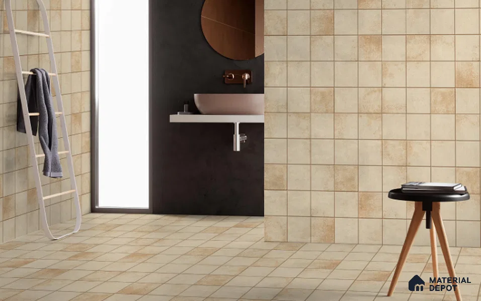 Subway Rustic Wall & Floor Tile TL 05260 C Riviera Cloud Rustic Cream 8 x 8 inch Vitrified Matte Finish - 8 mm | 15 Random Faces | Suitable for Accent / Feature Walls, Bathroom, Kitchen Wall & Backsplashes | Please Expect a Slight Variation of Pattern (Sample)