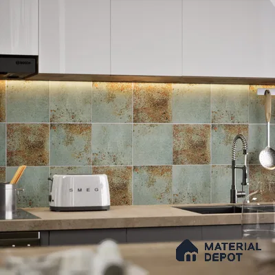 Subway Rustic Wall & Floor Tile TL 05260 D Riviera Cloud Rustic Blue 8 x 8 inch Vitrified Matte Finish - 8 mm | 15 Random Faces | Suitable for Accent / Feature Walls, Bathroom, Kitchen Wall & Backsplashes | Please Expect a Slight Variation of Pattern