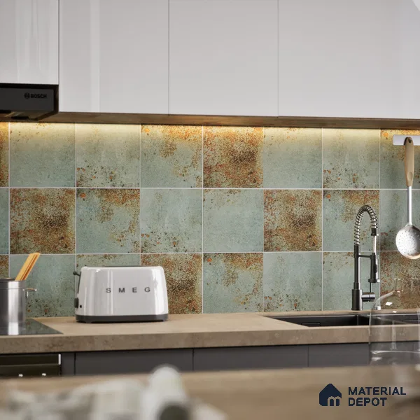 Subway Rustic Wall & Floor Tile TL 05260 D Riviera Cloud Rustic Blue 8 x 8 inch Vitrified Matte Finish - 8 mm | 15 Random Faces | Suitable for Accent / Feature Walls, Bathroom, Kitchen Wall & Backsplashes | Please Expect a Slight Variation of Pattern