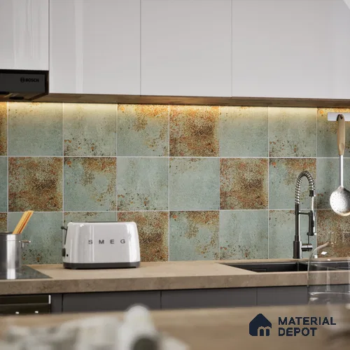 Subway Rustic Wall & Floor Tile TL 05260 D Riviera Cloud Rustic Blue 8 x 8 inch Vitrified Matte Finish - 8 mm | 15 Random Faces | Suitable for Accent / Feature Walls, Bathroom, Kitchen Wall & Backsplashes | Please Expect a Slight Variation of Pattern