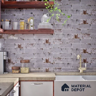 Subway Rustic Wall Tile TL 05229 D Shynist Rustic Smoke 12 x 3 inch Vitrified Glossy Finish - 8 mm | 16 Random Faces | Suitable for Accent / Feature Walls, Bathroom, Kitchen Wall & Backsplashes (Sample)
