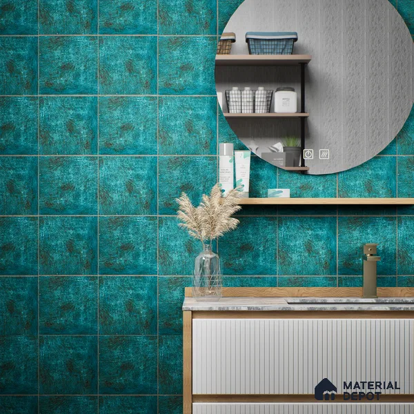 Subway Rustic Wall & Floor Tile TL 05251 B Tropezia Ocean Blue 8 x 8 inch Vitrified Glossy Finish - 8 mm | Random Design | Suitable for Accent / Feature Walls, Bathroom, Kitchen Wall & Backsplashes | Please Expect a Slight Variation of Pattern