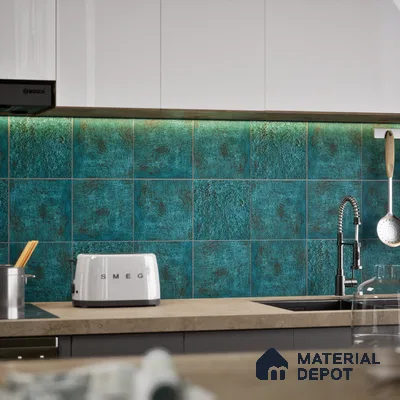 Subway Rustic Wall & Floor Tile TL 05251 B Tropezia Ocean Blue 8 x 8 inch Vitrified Glossy Finish - 8 mm | Random Design | Suitable for Accent / Feature Walls, Bathroom, Kitchen Wall & Backsplashes | Please Expect a Slight Variation of Pattern