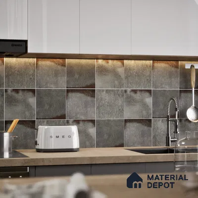 Subway Rustic Wall & Floor Tile TL 05251 F Tropezia Mix Gris 8 x 8 inch Vitrified Glossy Finish - 8 mm | Random Design | Suitable for Accent / Feature Walls, Bathroom, Kitchen Wall & Backsplashes | Please Expect a Slight Variation of Pattern (Sample)