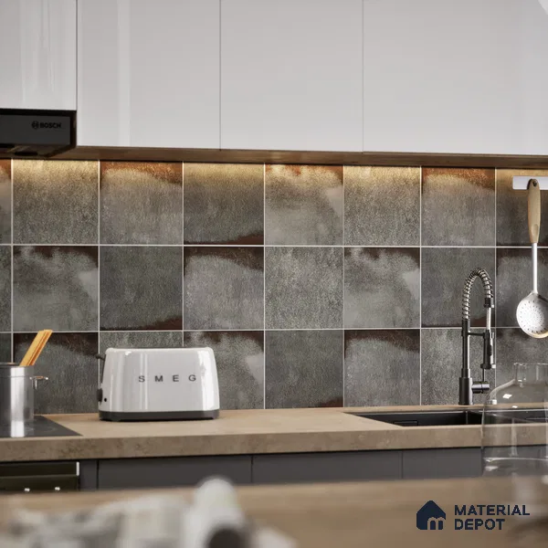 Subway Rustic Wall & Floor Tile TL 05251 F Tropezia Mix Gris 8 x 8 inch Vitrified Glossy Finish - 8 mm | Random Design | Suitable for Accent / Feature Walls, Bathroom, Kitchen Wall & Backsplashes | Please Expect a Slight Variation of Pattern (Sample)