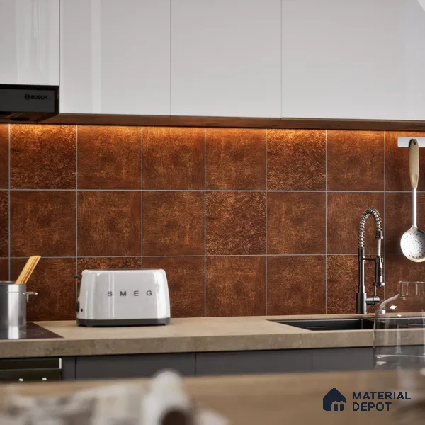 Subway Rustic Wall Tile TL 05251 Tropezia Chiseled Chestnut 8 x 8 inch Vitrified Glossy Finish - 8 mm | Random Design | Suitable for Accent / Feature Walls, Bathroom, Kitchen Wall & Backsplashes (Sample)