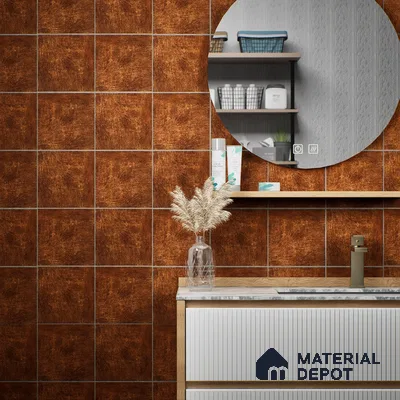 Subway Rustic Wall Tile TL 05251 Tropezia Chiseled Chestnut 8 x 8 inch Vitrified Glossy Finish - 8 mm | Random Design | Suitable for Accent / Feature Walls, Bathroom, Kitchen Wall & Backsplashes (Sample)