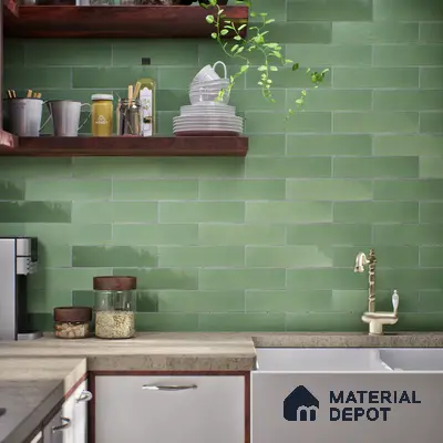 Subway Solid Wall Tile TL 05230 B Sheen Fern Olive 12 x 3 inch Vitrified Matte Finish - 8 mm | 21 Random Faces | Suitable for Accent / Feature Walls, Bathroom, Kitchen Wall & Backsplashes