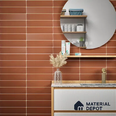Subway Solid Wall Tile TL 05230 Sheen Teracotta 12 x 3 inch Vitrified Matte Finish - 8 mm | 21 Random Faces | Suitable for Accent / Feature Walls, Bathroom, Kitchen Wall & Backsplashes