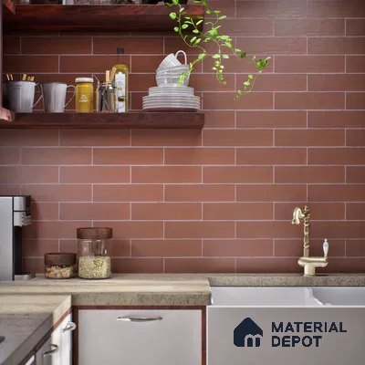 Subway Solid Wall Tile TL 05230 Sheen Teracotta 12 x 3 inch Vitrified Matte Finish - 8 mm | 21 Random Faces | Suitable for Accent / Feature Walls, Bathroom, Kitchen Wall & Backsplashes