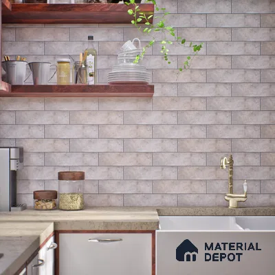 Subway Stone Wall & Floor Tile TL 05231 Curve Edge Cemento Grey 12 x 3 inch Vitrified Matte Finish - 8 mm | 32 Random Faces | Suitable for Accent / Feature Walls, Bathroom, Kitchen Wall & Backsplashes