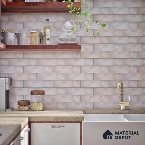 Subway Stone Wall & Floor Tile TL 05231 Curve Edge Cemento Grey 12 x 3 inch Vitrified Matte Finish - 8 mm | 32 Random Faces | Suitable for Accent / Feature Walls, Bathroom, Kitchen Wall & Backsplashes